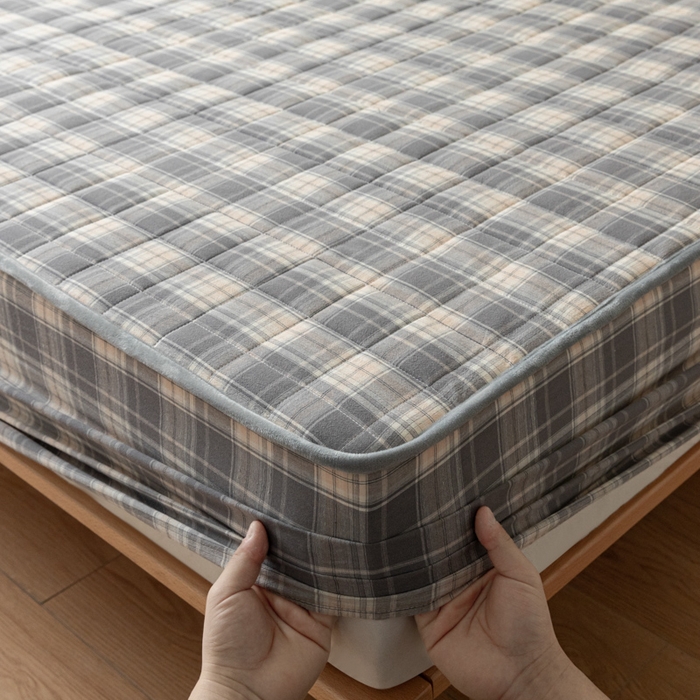 91家纺网 家纺一手货源 找家纺 ab家纺 2024新款色织全棉夹棉床笠 乔南-灰