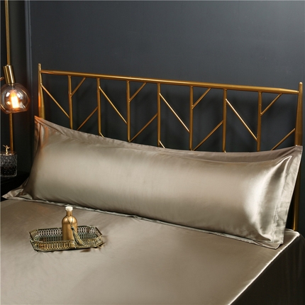 凯森家纺 2024夏季水洗真丝双面情侣枕套冰丝丝绸天丝枕芯套加长枕芯套 米金
