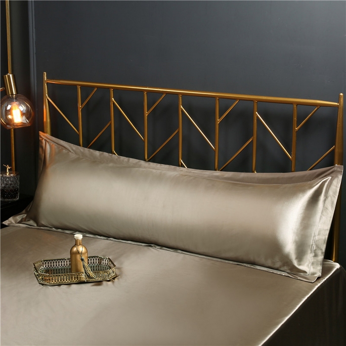 91家纺网 家纺一手货源 找家纺 凯森家纺 2024夏季水洗真丝双面情侣枕套冰丝丝绸天丝枕芯套加长枕芯套 米金