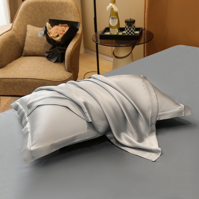 91家纺网 家纺一手货源 找家纺 凯森家纺 2024新款双面真丝宽边款枕头套枕芯套 双面-鸽子灰