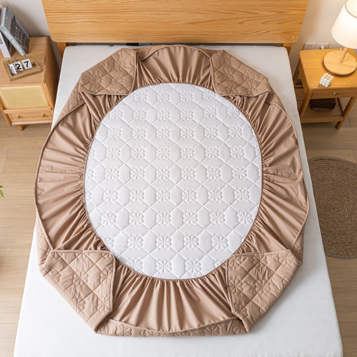 91家纺网 家纺一手货源 找家纺 ab家纺 2024新款40支全棉纯色夹棉床笠 卡其