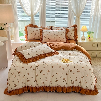 91家纺网 家纺一手货源 找家纺 慕梵家居 2024新款泡泡纱花边款四件套 花边款-花茶