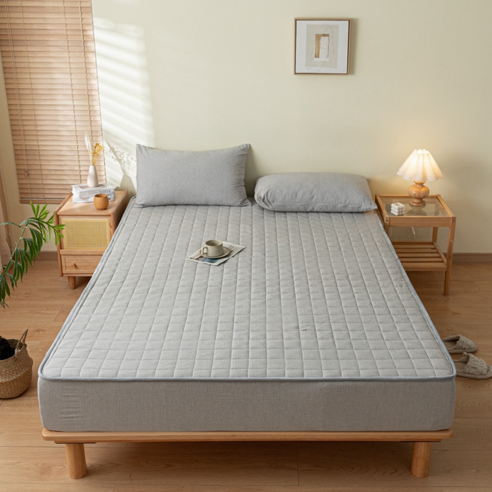 91家纺网 家纺一手货源 找家纺 ab家纺 2024新款色织全棉夹棉床笠 密条-灰