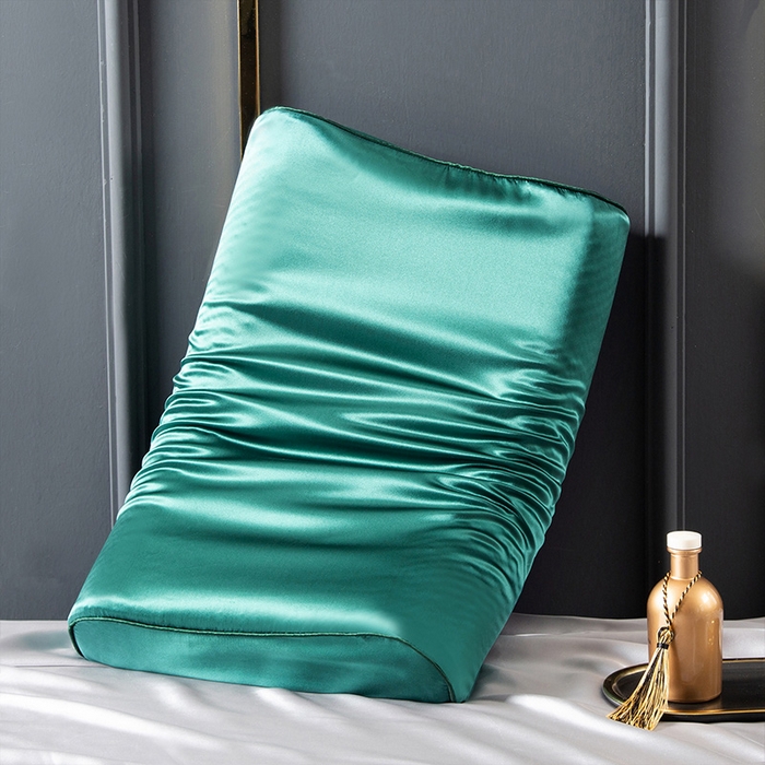 91家纺网 家纺一手货源 找家纺 凯森家纺 2024新款双面纯真丝乳胶枕套记忆枕芯套儿童 孔雀绿