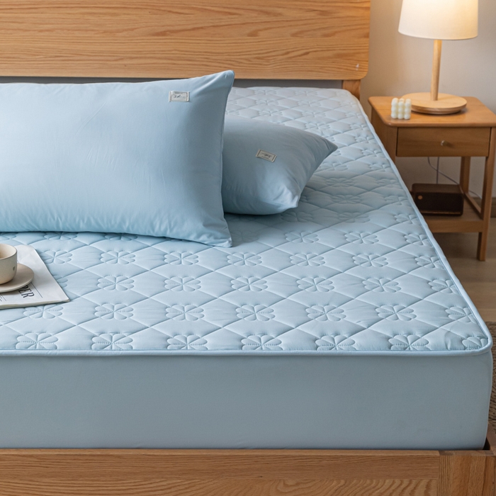 91家纺网 家纺一手货源 找家纺 ab家纺 2024新款40支全棉纯色夹棉床笠 天空蓝