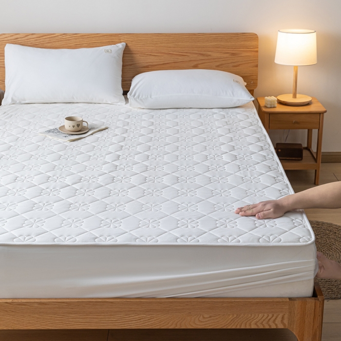 91家纺网 家纺一手货源 找家纺 ab家纺 2024新款40支全棉纯色夹棉床笠 奶昔白