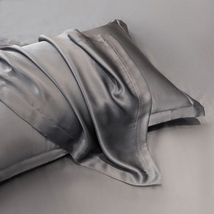91家纺网 家纺一手货源 找家纺 凯森家纺 2024新款双面真丝宽边款枕头套枕芯套 双面金属灰