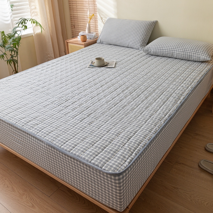 91家纺网 家纺一手货源 找家纺 ab家纺 2024新款色织全棉夹棉床笠 未央-灰