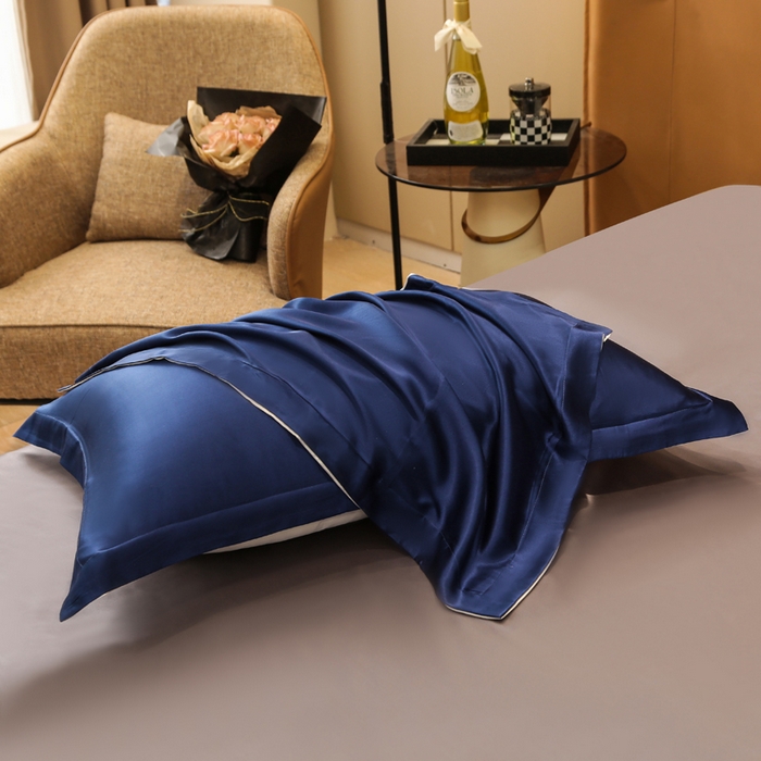 91家纺网 家纺一手货源 找家纺 凯森家纺 2024重磅单面纯真丝枕套桑蚕丝枕芯套单人枕头套 贵族蓝