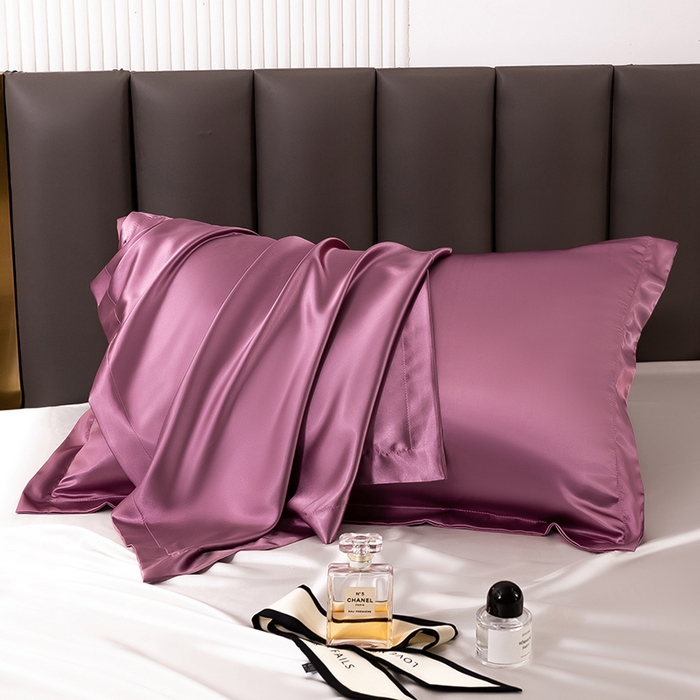 91家纺网 家纺一手货源 找家纺 凯森家纺 2024夏季冰丝枕套天丝枕芯套可水洗高仿真丝枕头套蚕丝枕巾 压线款-豆沙