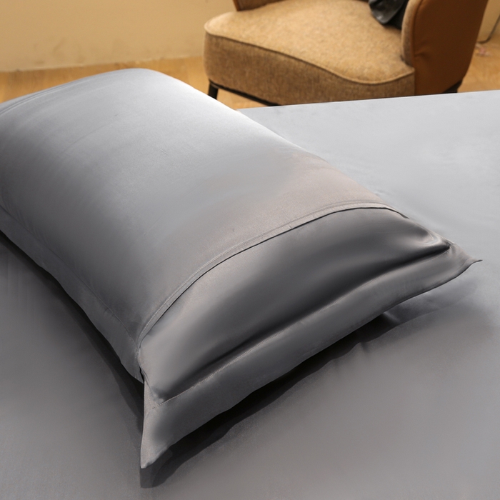 91家纺网 家纺一手货源 找家纺 凯森家纺 2024重磅单面纯真丝枕套桑蚕丝枕芯套单人枕头套 金属灰