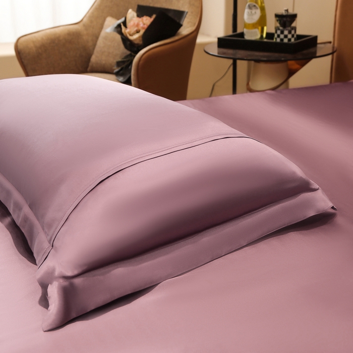 91家纺网 家纺一手货源 找家纺 凯森家纺 2024新款双面真丝宽边款枕头套枕芯套 双面-豆沙紫