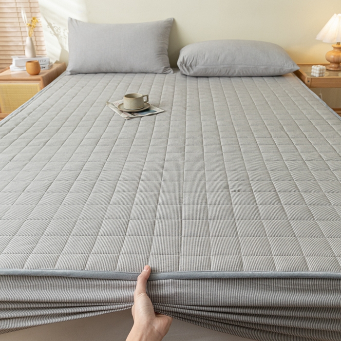 91家纺网 家纺一手货源 找家纺 ab家纺 2024新款色织全棉夹棉床笠 密条-灰