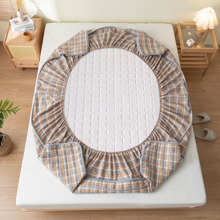 91家纺网 家纺一手货源 找家纺 ab家纺 2024新款色织全棉夹棉床笠 映像-灰