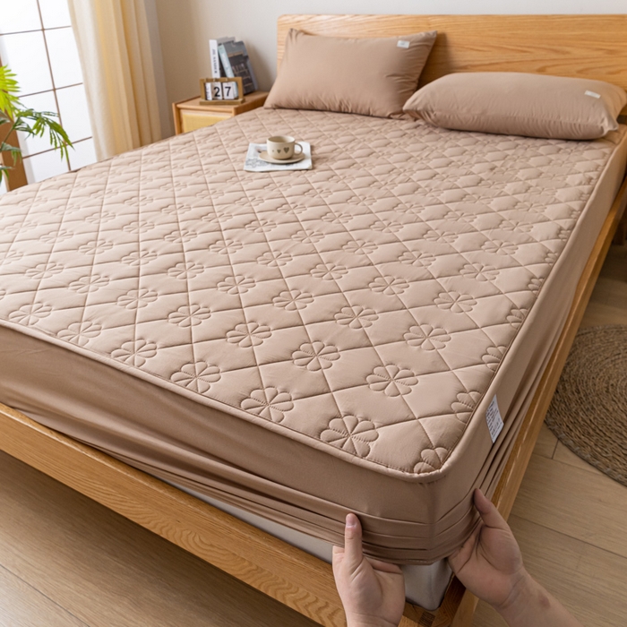 91家纺网 家纺一手货源 找家纺 ab家纺 2024新款40支全棉纯色夹棉床笠 卡其