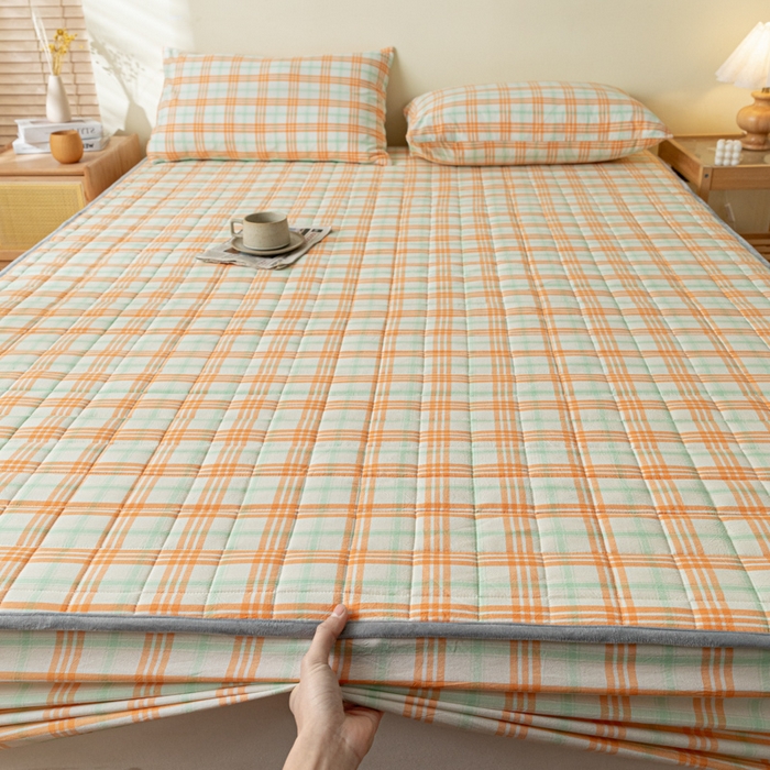 91家纺网 家纺一手货源 找家纺 ab家纺 2024新款色织全棉夹棉床笠 梵希-桔