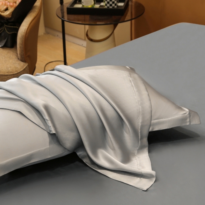 91家纺网 家纺一手货源 找家纺 凯森家纺 2024新款双面真丝宽边款枕头套枕芯套 双面-鸽子灰