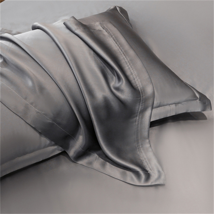 91家纺网 家纺一手货源 找家纺 凯森家纺 2024新款双面真丝宽边款枕头套枕芯套 双面金属灰