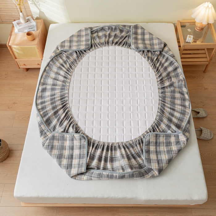 91家纺网 家纺一手货源 找家纺 ab家纺 2024新款色织全棉夹棉床笠 乔南-灰