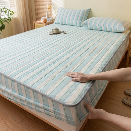 ab家纺 2024新款色织全棉夹棉床笠 左岸-蓝