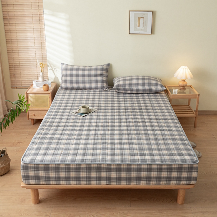 91家纺网 家纺一手货源 找家纺 ab家纺 2024新款色织全棉夹棉床笠 乔南-灰