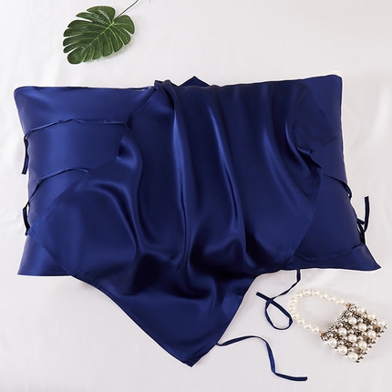 凯森家纺 2024新款纯真丝枕巾桑蚕丝枕头巾枕套升级4根绑带款 贵族蓝