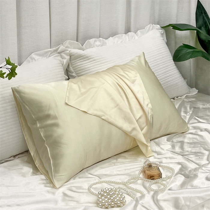 91家纺网 家纺一手货源 找家纺 凯森家纺 2024新款冰丝枕套高仿真丝枕头套夏季天丝枕芯套-口袋款 口袋米黄