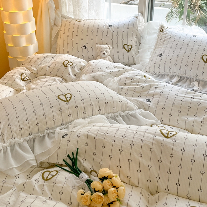 91家纺网 家纺一手货源 找家纺 （总）慕澄 2024新款时尚印花泡泡棉花边四件套