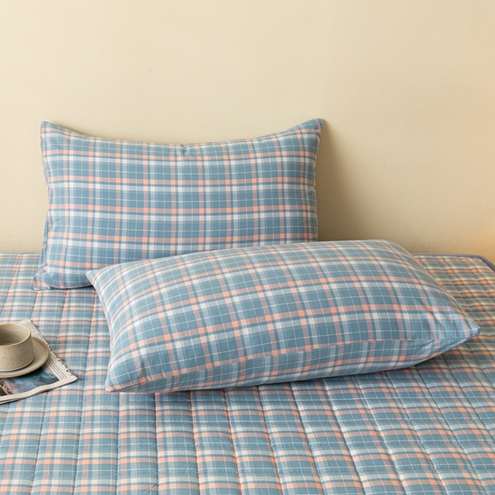 91家纺网 家纺一手货源 找家纺 ab家纺 2024新款色织全棉夹棉床笠 印象-蓝