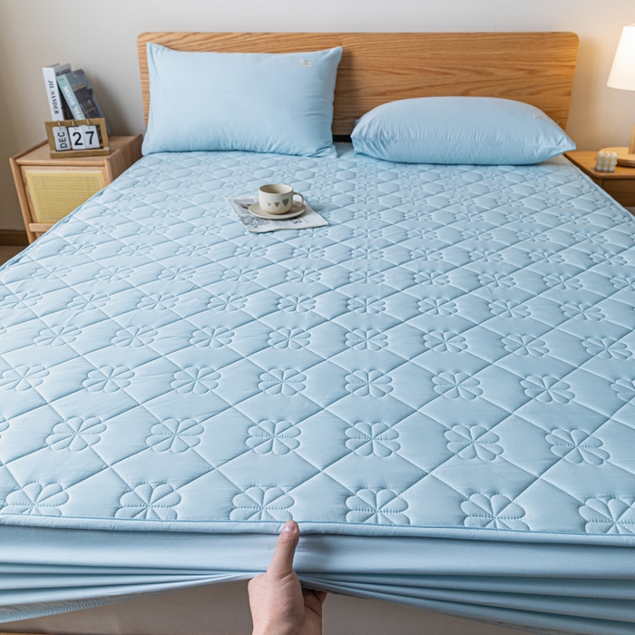 91家纺网 家纺一手货源 找家纺 ab家纺 2024新款40支全棉纯色夹棉床笠 天空蓝