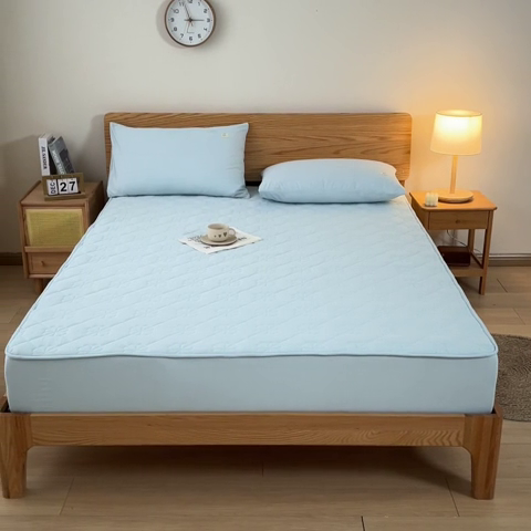 91家纺网 家纺一手货源 找家纺 ab家纺 2024新款40支全棉纯色夹棉床笠 天空蓝