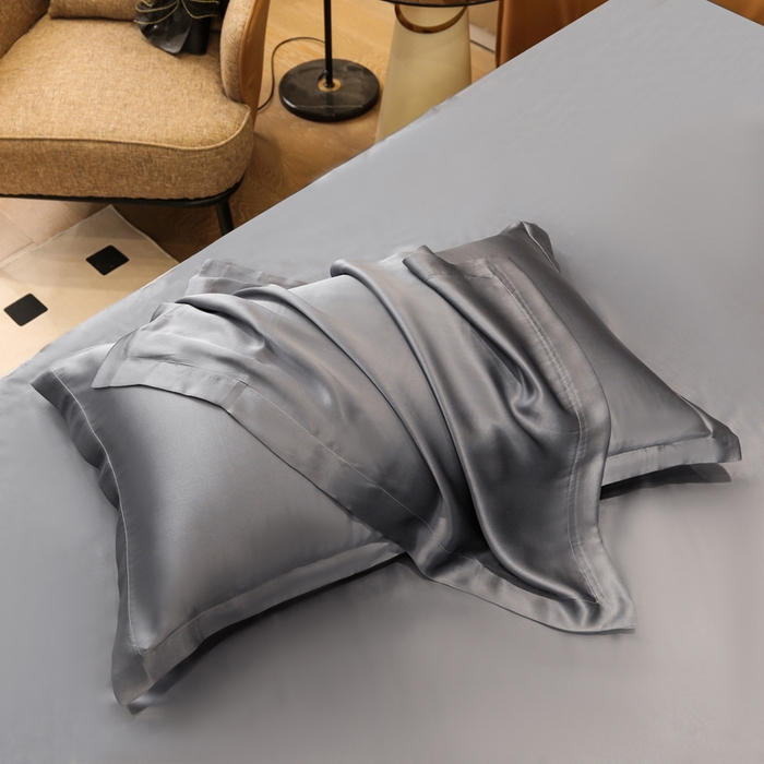91家纺网 家纺一手货源 找家纺 凯森家纺 2024新款双面真丝宽边款枕头套枕芯套 双面金属灰