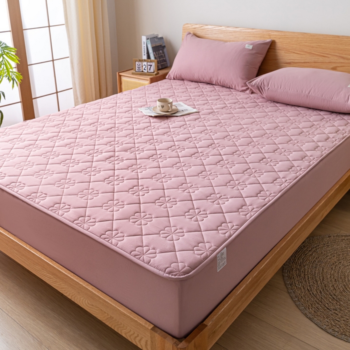 91家纺网 家纺一手货源 找家纺 ab家纺 2024新款40支全棉纯色夹棉床笠 豆沙