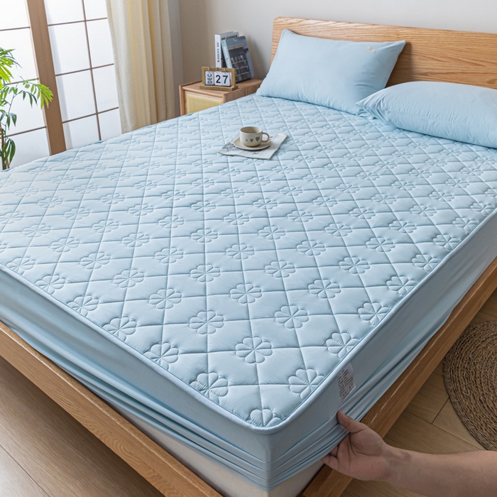 91家纺网 家纺一手货源 找家纺 ab家纺 2024新款40支全棉纯色夹棉床笠 天空蓝