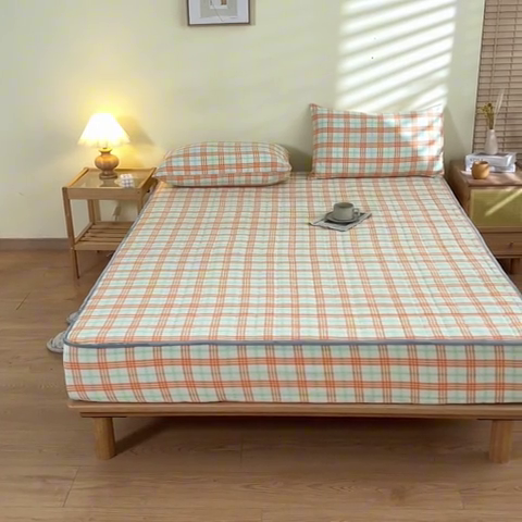 91家纺网 家纺一手货源 找家纺 ab家纺 2024新款色织全棉夹棉床笠 梵希-桔