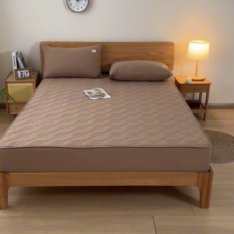 91家纺网 家纺一手货源 找家纺 ab家纺 2024新款40支全棉纯色夹棉床笠 卡其