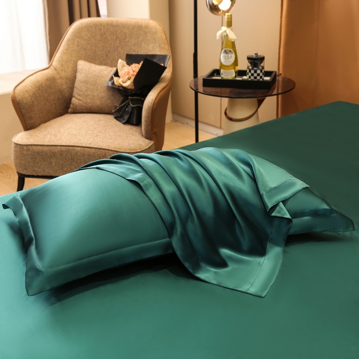 91家纺网 家纺一手货源 找家纺 凯森家纺 2024重磅单面纯真丝枕套桑蚕丝枕芯套单人枕头套 孔雀绿