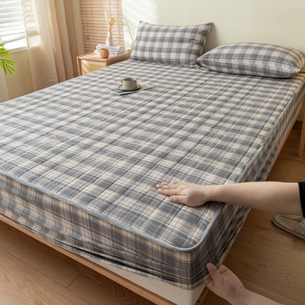 91家纺网 家纺一手货源 找家纺 ab家纺 2024新款色织全棉夹棉床笠 乔南-灰