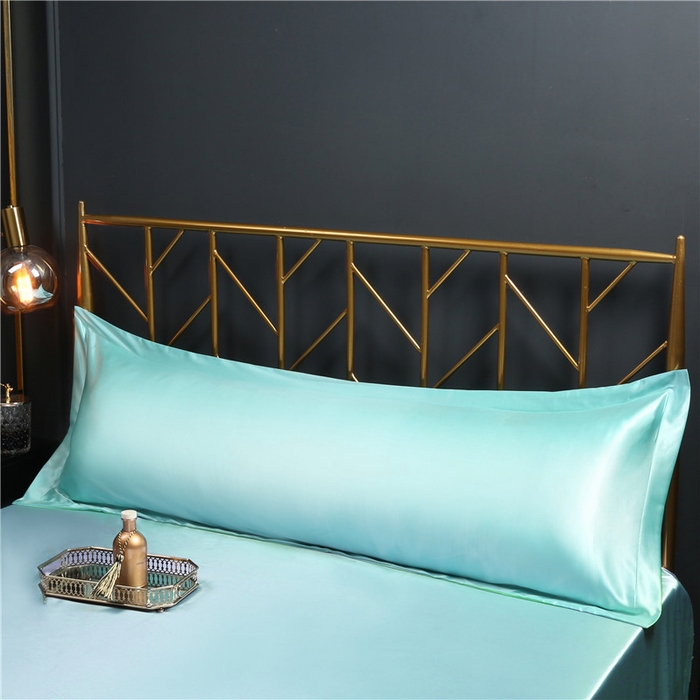 91家纺网 家纺一手货源 找家纺 凯森家纺 2024夏季水洗真丝双面情侣枕套冰丝丝绸天丝枕芯套加长枕芯套 水蓝