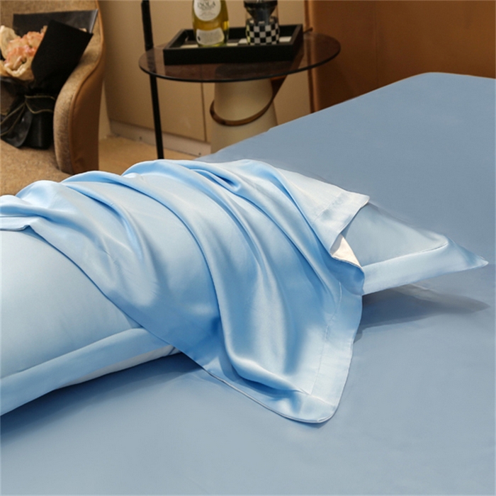91家纺网 家纺一手货源 找家纺 凯森家纺 2024重磅单面纯真丝枕套桑蚕丝枕芯套单人枕头套 雾霾蓝