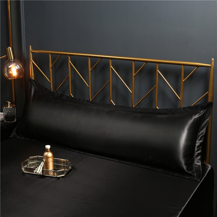 91家纺网 家纺一手货源 找家纺 凯森家纺 2024夏季水洗真丝双面情侣枕套冰丝丝绸天丝枕芯套加长枕芯套 黑色