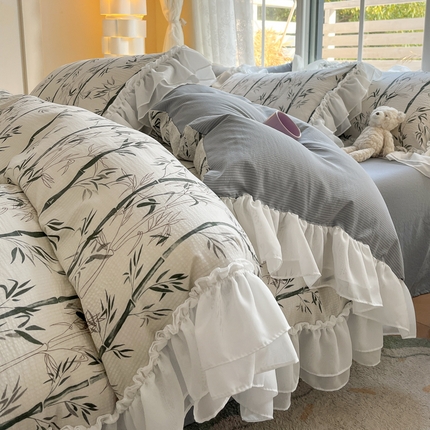 慕澄 2024新款时尚印花泡泡棉花边四件套 竹影