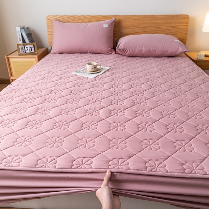 91家纺网 家纺一手货源 找家纺 ab家纺 2024新款40支全棉纯色夹棉床笠 豆沙