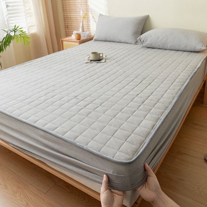 91家纺网 家纺一手货源 找家纺 ab家纺 2024新款色织全棉夹棉床笠 密条-灰