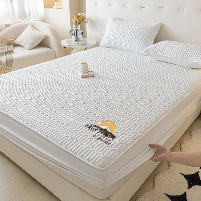 91家纺网 家纺一手货源 找家纺 卡伦 2025新款夹棉床笠烫画系列 日出-白