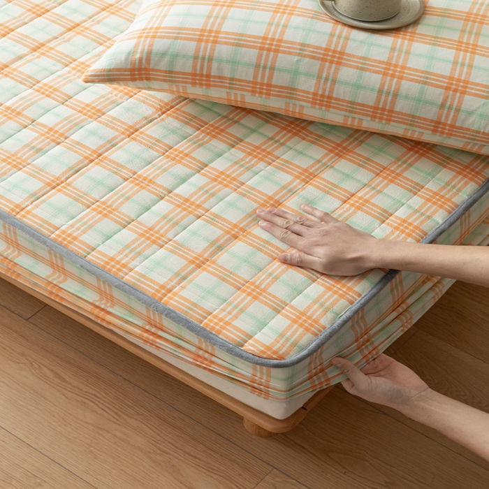 91家纺网 家纺一手货源 找家纺 ab家纺 2024新款色织全棉夹棉床笠 梵希-桔