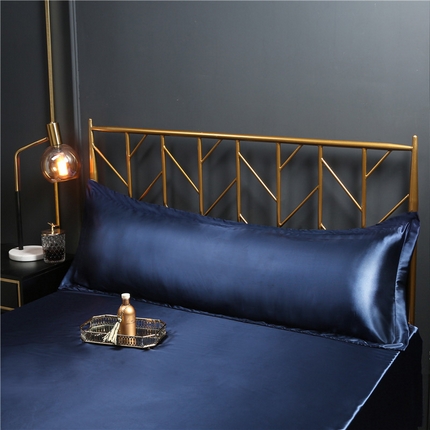 凯森家纺 2024夏季水洗真丝双面情侣枕套冰丝丝绸天丝枕芯套加长枕芯套 藏蓝