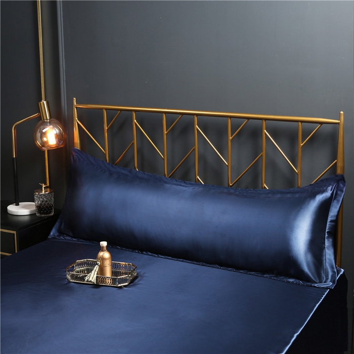 91家纺网 家纺一手货源 找家纺 凯森家纺 2024夏季水洗真丝双面情侣枕套冰丝丝绸天丝枕芯套加长枕芯套 藏蓝