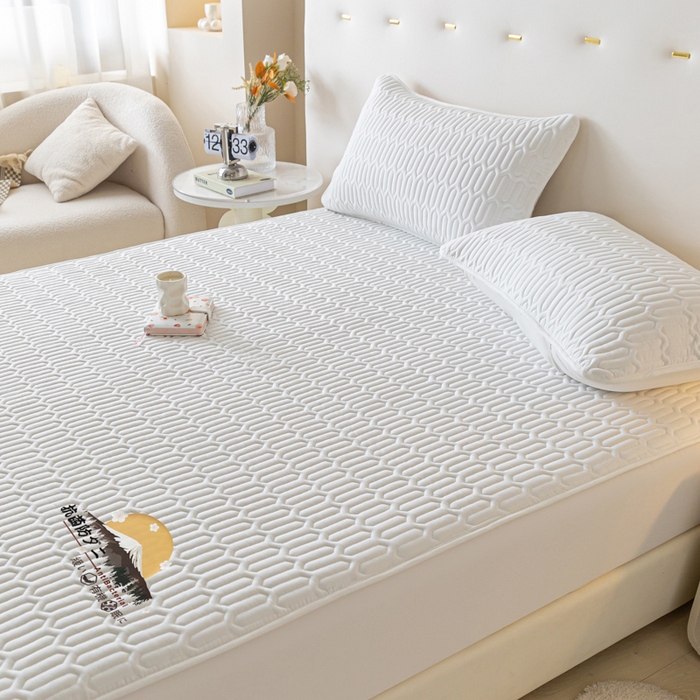 91家纺网 家纺一手货源 找家纺 卡伦 2025新款夹棉床笠烫画系列 日出-白