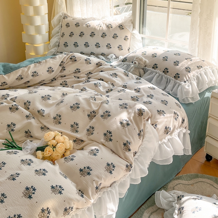 91家纺网 家纺一手货源 找家纺 慕澄 2024新款时尚印花泡泡棉花边四件套 晴朗